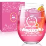 Vintage 1974 wine glass gift set with elegant presentation gift box for women